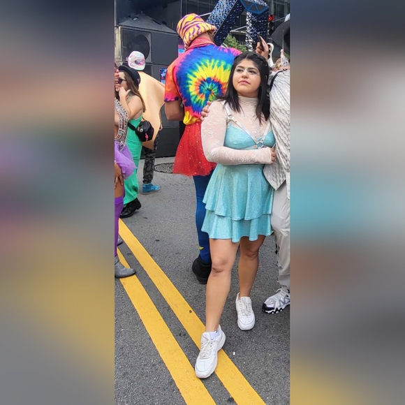 Blue Shimmer Tiered Dress - Picture 2 of 9